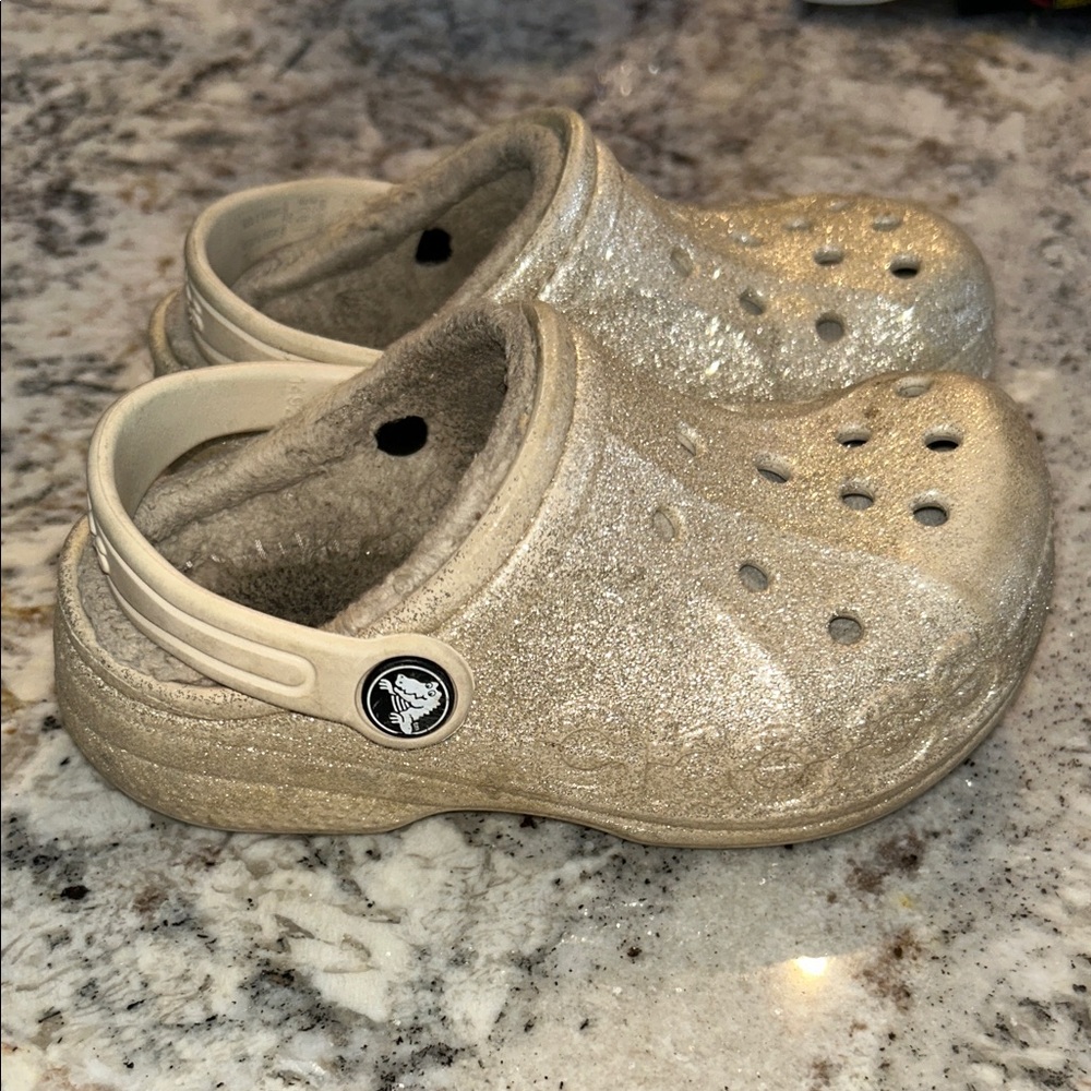 CROCS Kids Glittery Gold Slippers